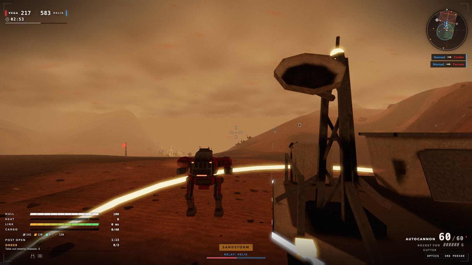 Sandstorm over the outpost, visibility collapsing